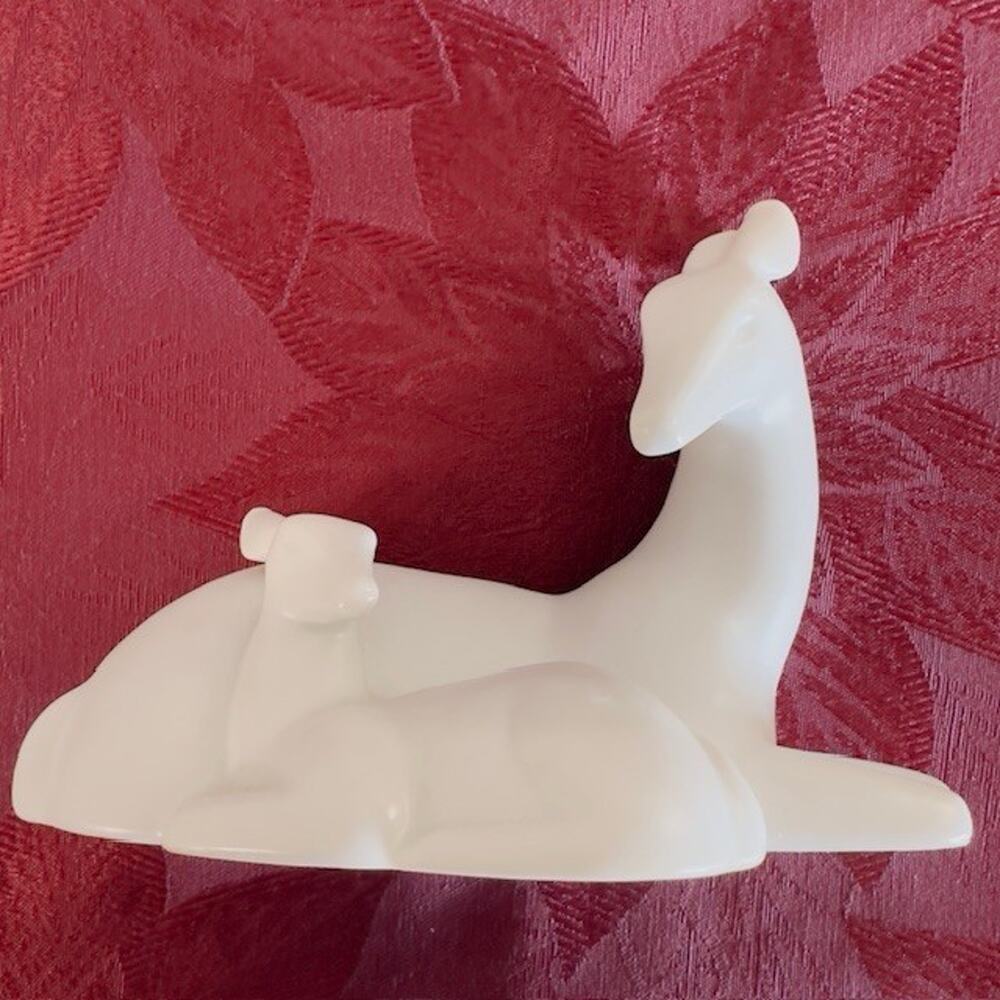 Gallery Originals Ceramic Deer w/Fawn White Figurine Art Deco Decor VTG